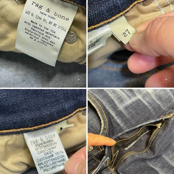 Rag & Bone womens distress skinny jeans sz 27 high rise dark wash blue jeans - Picture 10 of 12